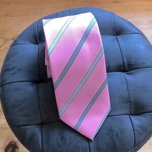 Imani Uomo Silk Tie Pink Gray Stripe Italian Made Like New Men's